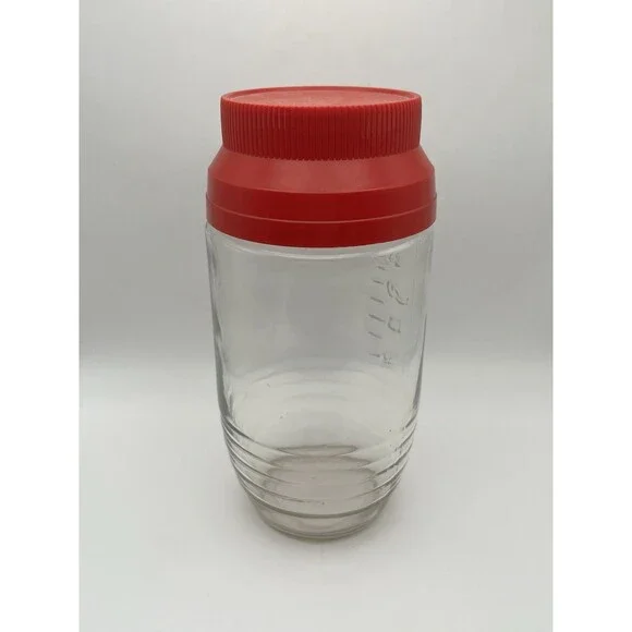Vintage 1970s Glass Canister Jar Red Screw Lid Anchor Hocking Measurements 32 oz - Picture 7 of 7